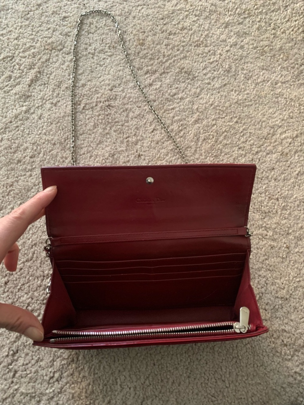 Dior Red Patent Quilted Chain Wallet on Chain - Picture 3 of 3